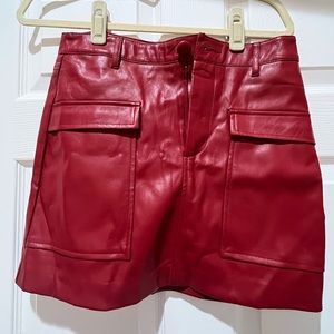 Zara Red Faux Leather Miniskirt with Pockets